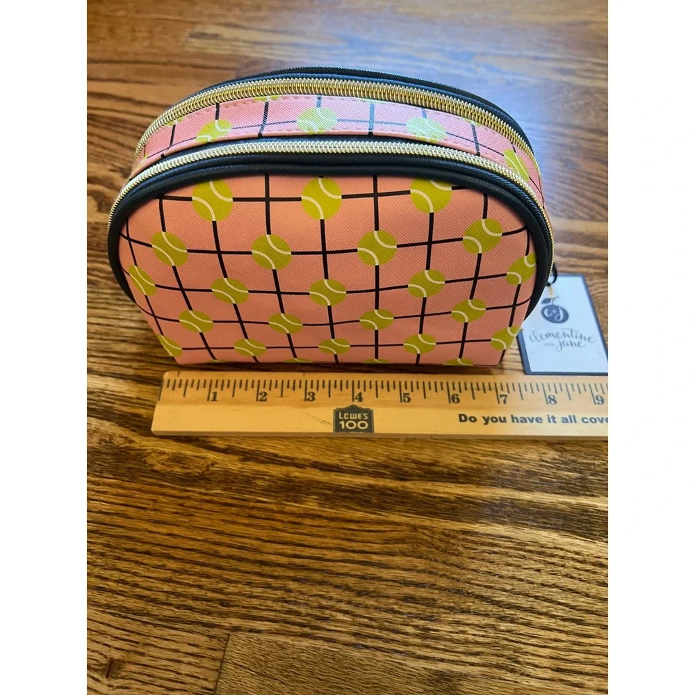 Clementine and Jane Pink Tennis Ball Print Cosmetic Makeup Bag NWT One Size